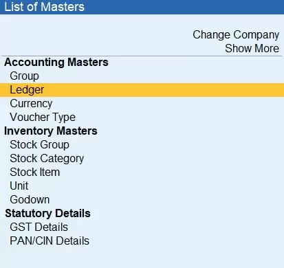 create ledger in tally prime